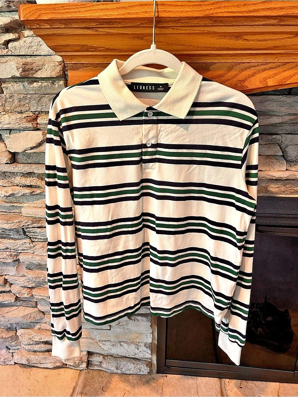 Lioness Striped Long Sleeve Rugby Top in Cream & Green